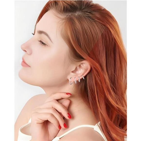 Stainless Steel Huggie Hoop Earrings Set Hypoallergenic Cartilage Lobe - Picture 5 of 7